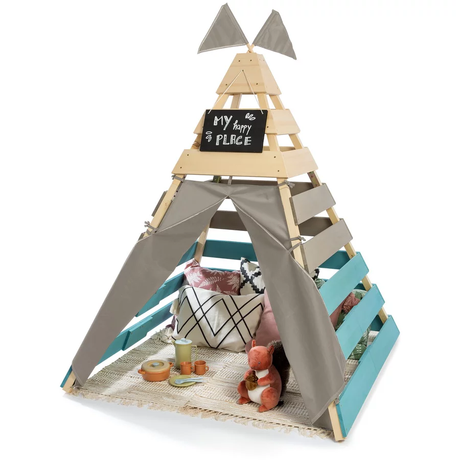 MUDDY BUDDY® Outdoor Tipi Dreamer, natur-warmgrau-petrolblau