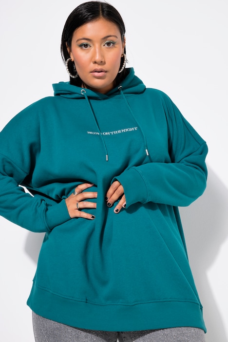 Hoodie, oversized, Glitzer-Statement, Kapuze