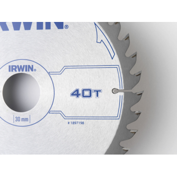 Irwin cirkelzaagblad Ø184 mm. Inclusief reduceerringen waardoor geschikt voor asgat 16, 20 en 30 mm, vertanding 40T