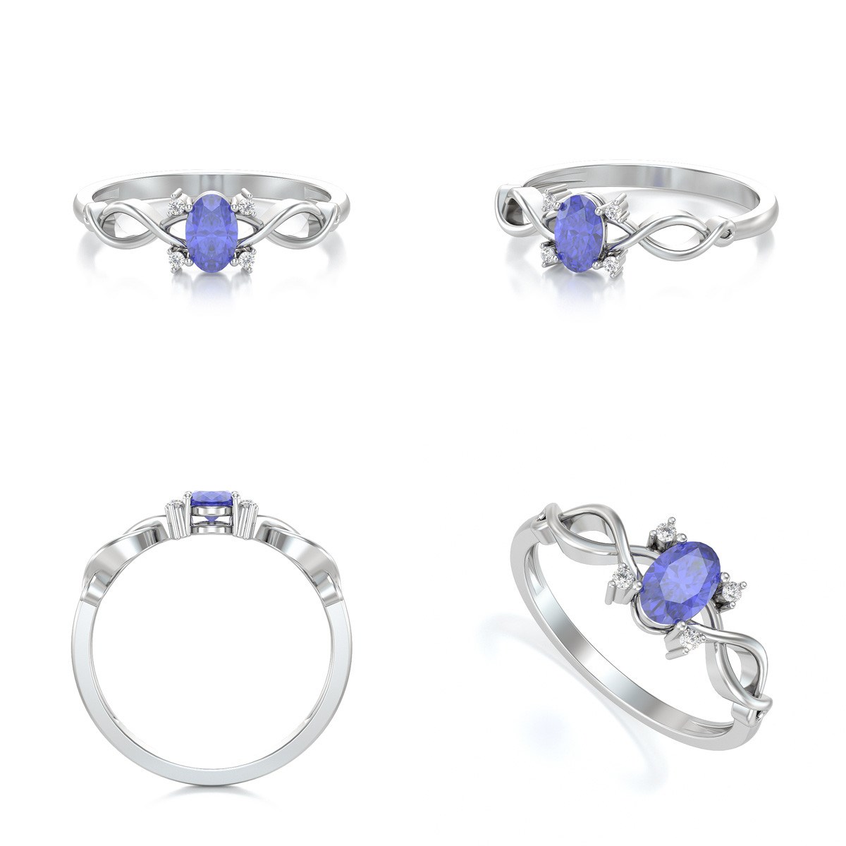 Bague ADEN Tanzanite et diamants sur Argent 925 1.85grs