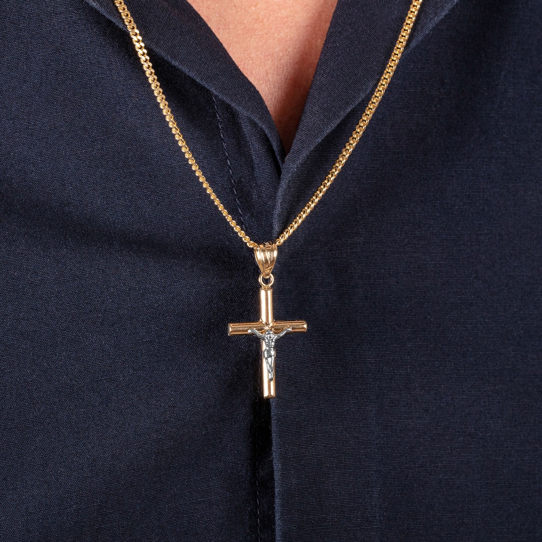 Anhänger 750/18 K Gelbgold Kreuz mit Jesus 27 x 17mm