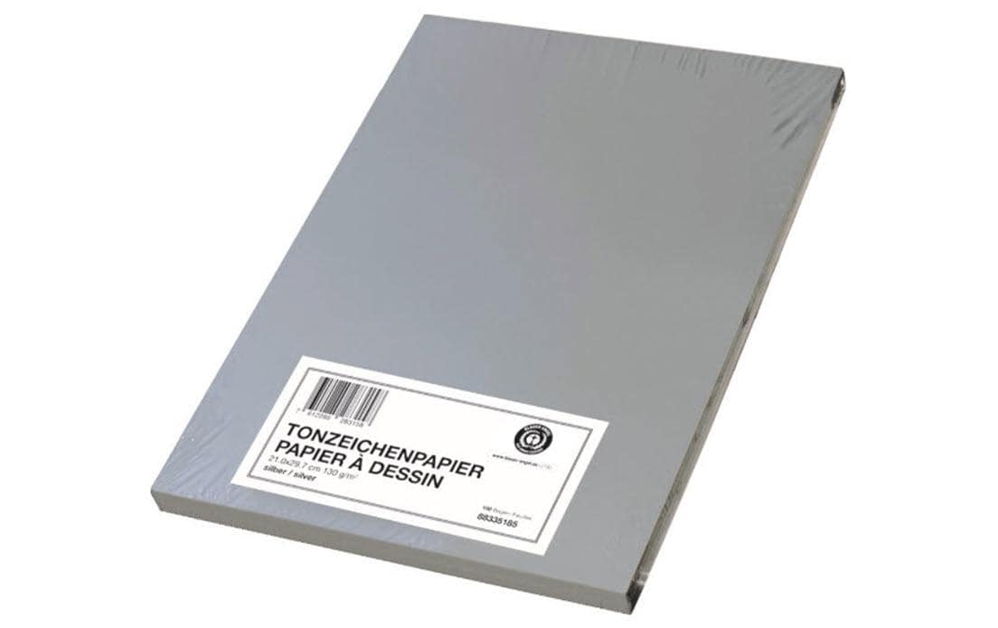 Tonzeichenpapier A4, 130 g/m², 100 Stück, Silber MattMattes Bastelpapier