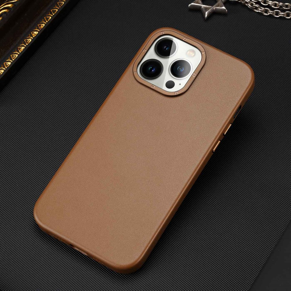 iPhone 14 Pro Max MagSafe Hardcase Leder Hülle Back Case - Braun