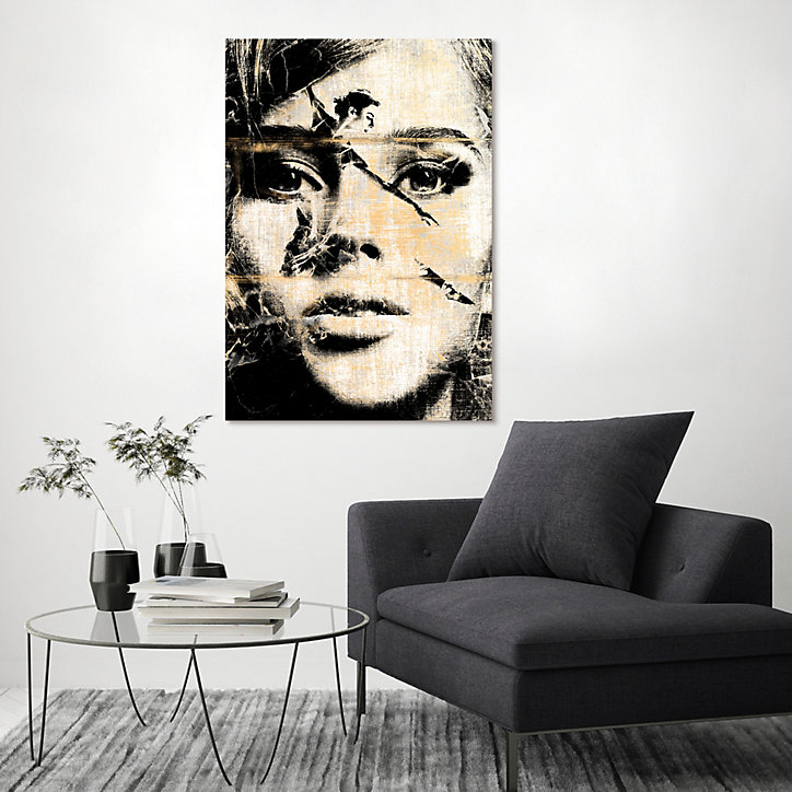 Toile visage rêve noir et jaune L.100 x l.70 cm