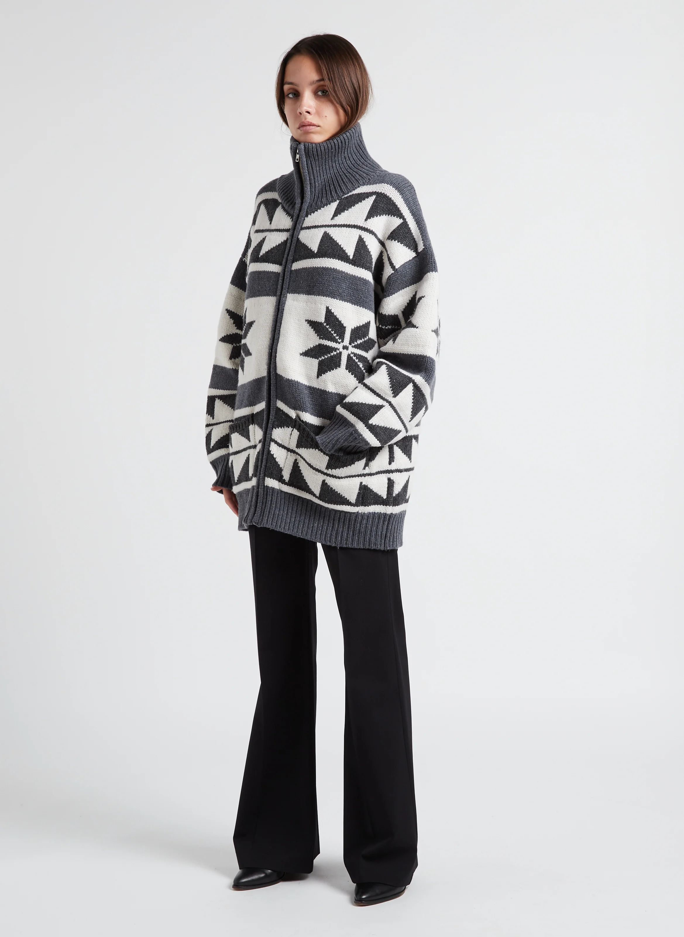 SNOW - Gilet col montant imprimé en laine| Gris