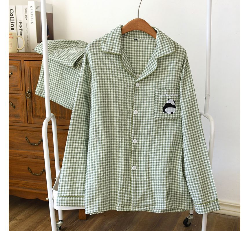 MelMount - Bijpassende pyjamaset voor koppels: geruite top met lange mouwen + broek (verschillende ontwerpen)