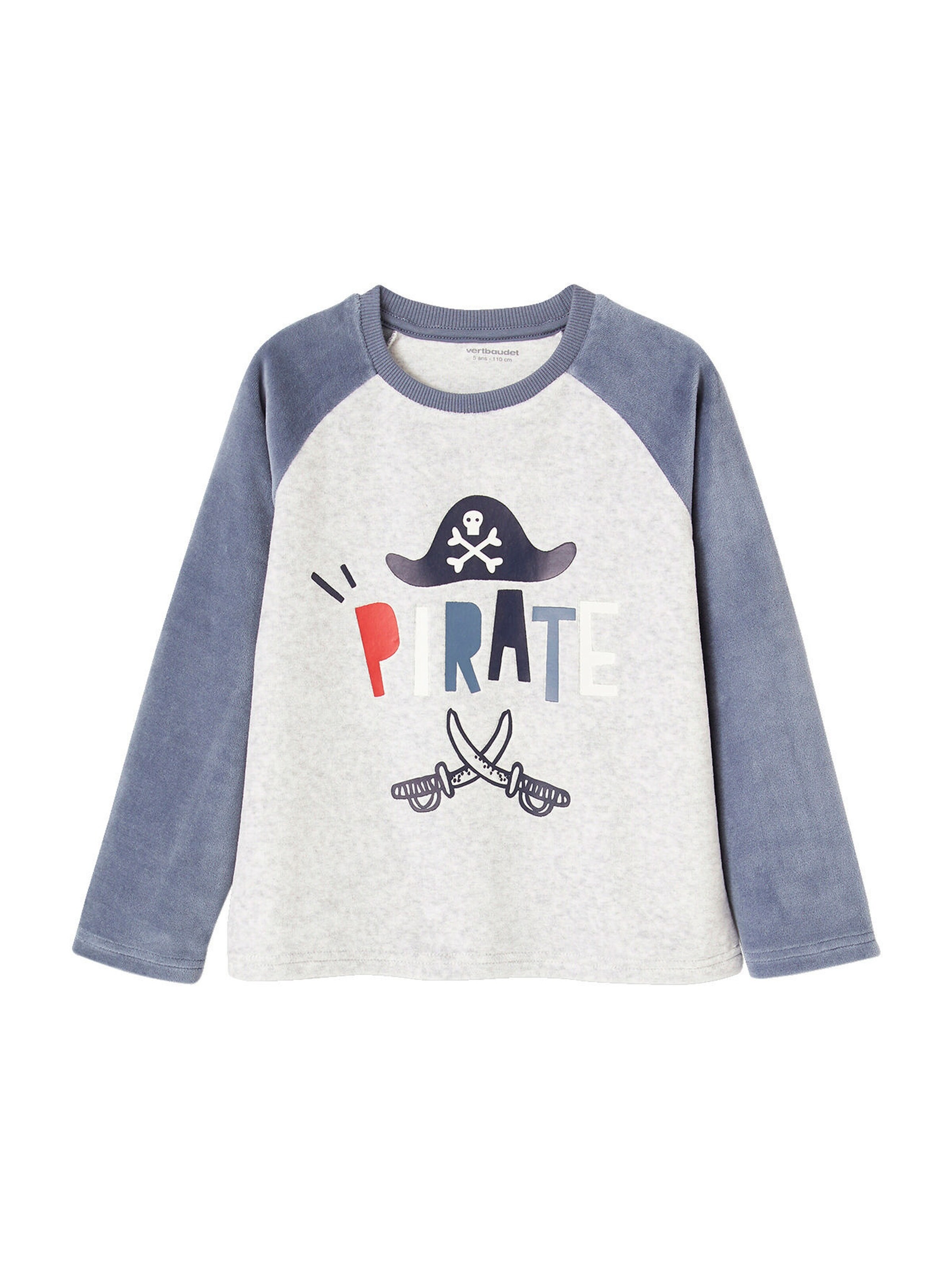 Vertbaudet 2er-Pack Jungen Samt-Schlafanzüge BASIC, Piraten graublau