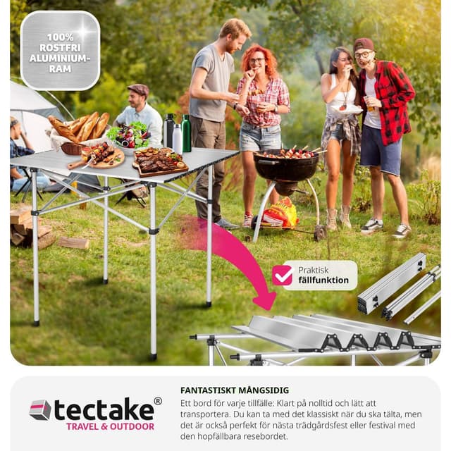 Campingbord, aluminium 70x70x70cm foldbar