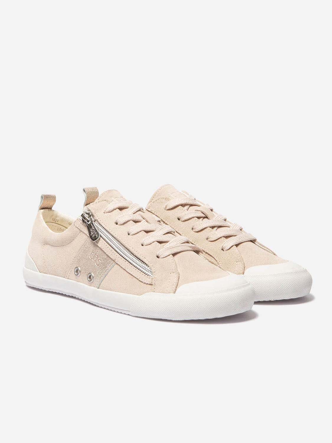 Tennis Femme Zip Latéral Dessus Cuir Velours Rose