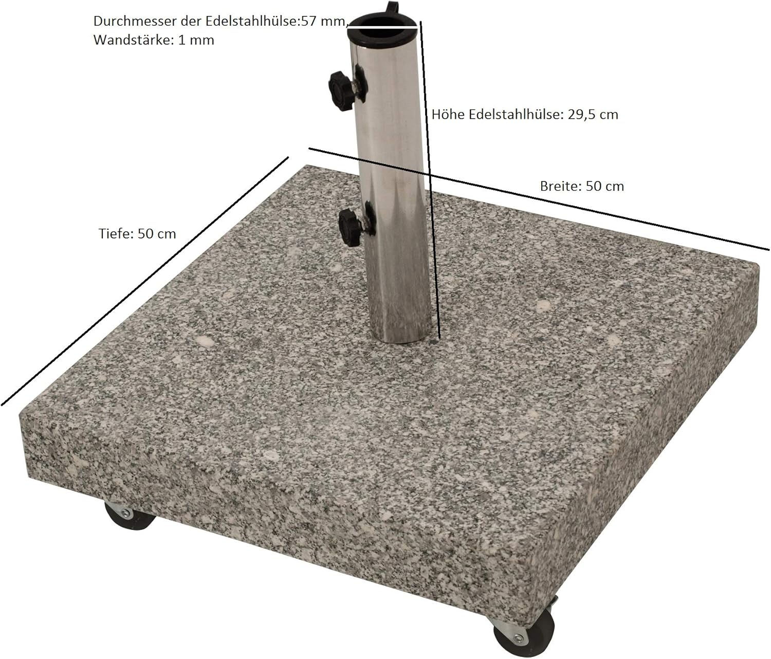 DEGAMO Schirmständer aus Granit quadratisch 50kg, für große Schirme bis 350cm, mit vier Rollen, naturfarben