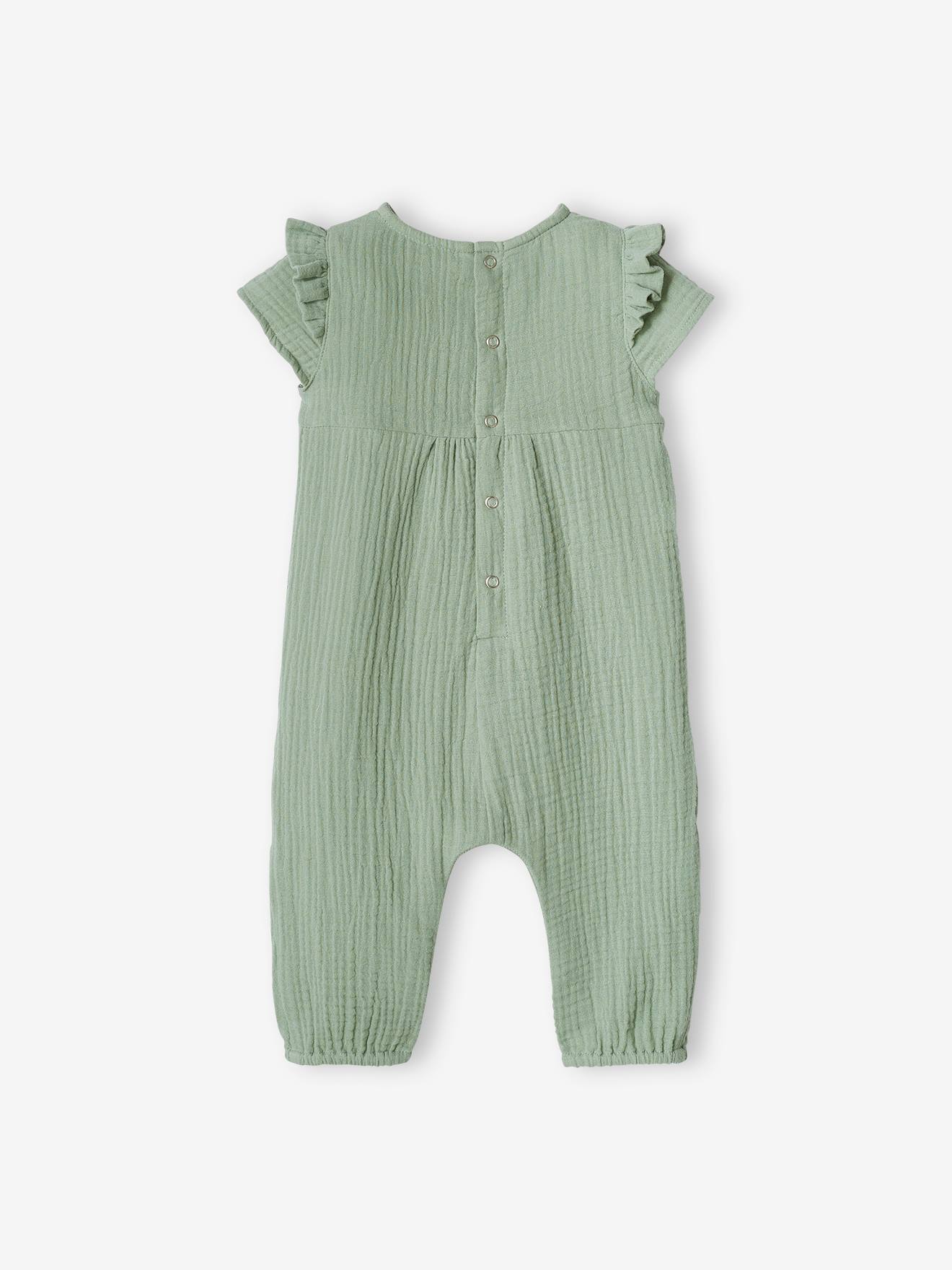 Macacão de bebê em chiffon de algodão verde salgueiro