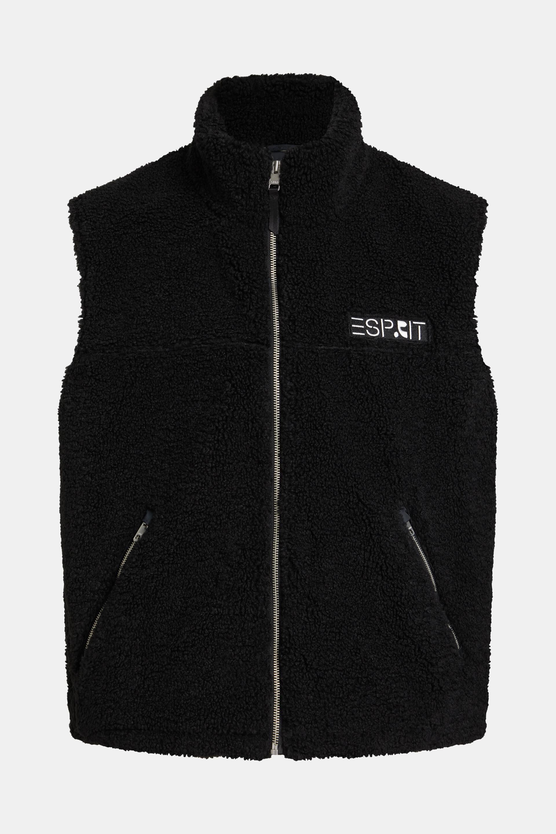 Veste sans manches en borgana d’aspect peluche ornée d’un logo brodé