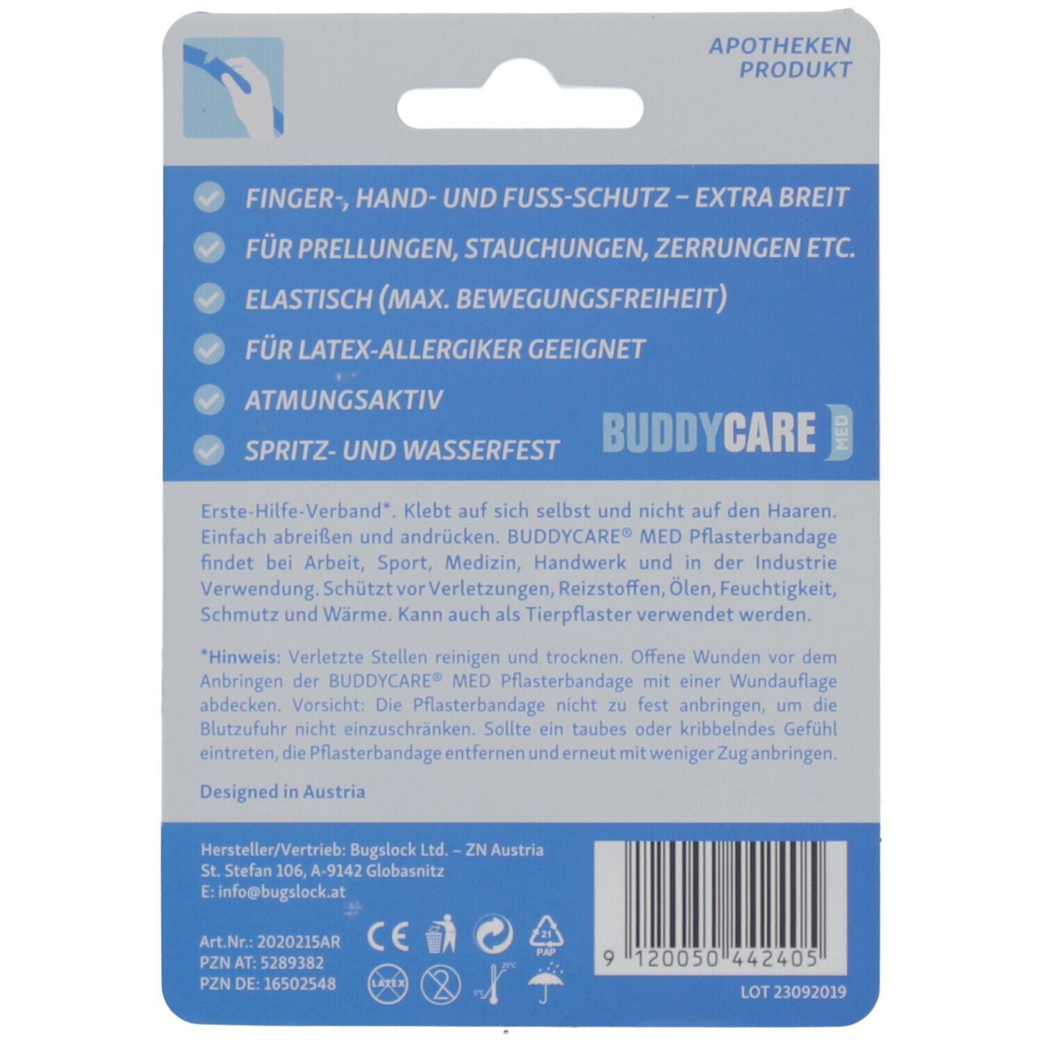 BUDDYCARE® MED Pflasterbandage BLAU 2,5cmx4,5m Latexfrei