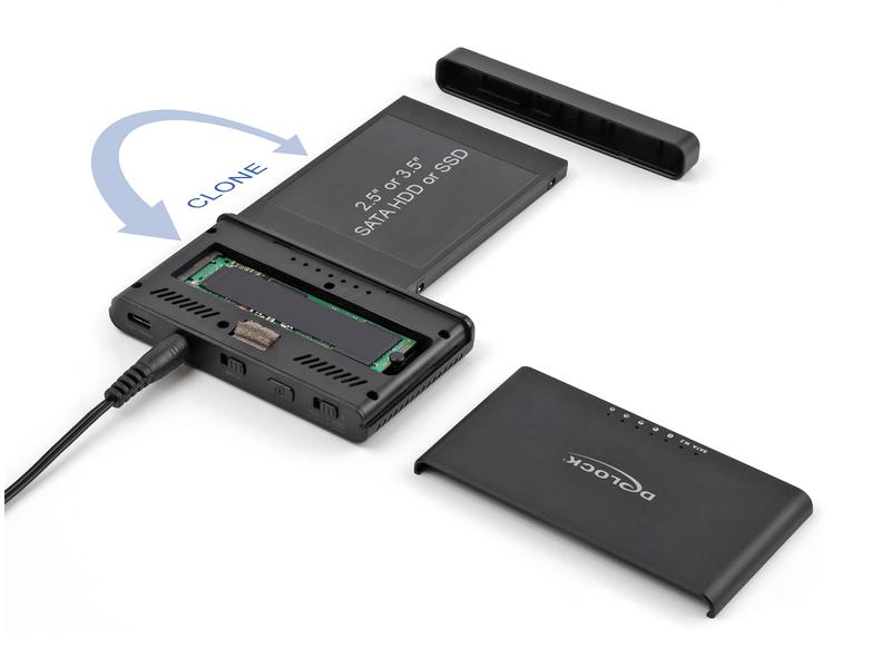 Delock Konverter USB-C für 1x M.2 NVMe SSD  1x SATA SSD/HDD Delock USB Type-C Konverter für 1 x M.2 NVMe SSD   1 x SATA SSD / HDD mit Klon Funktion