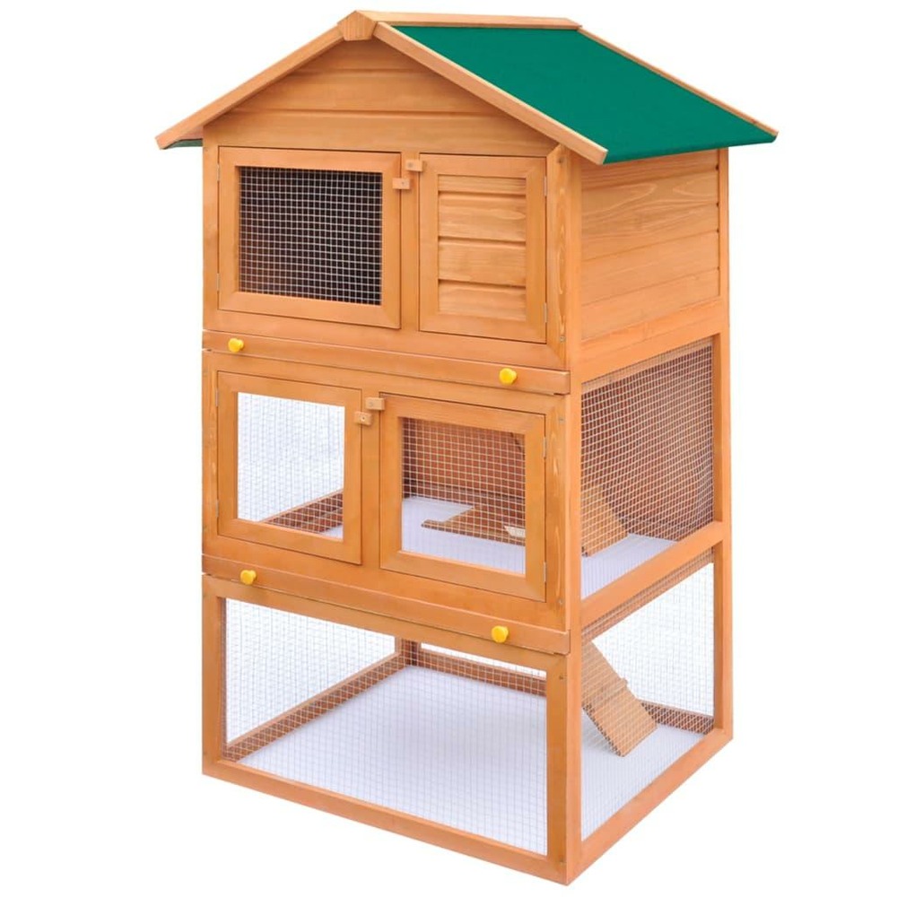 Clapier d'extérieur enclos 80 x 71 x 160 cm pour petits animaux 3 niveau x bois