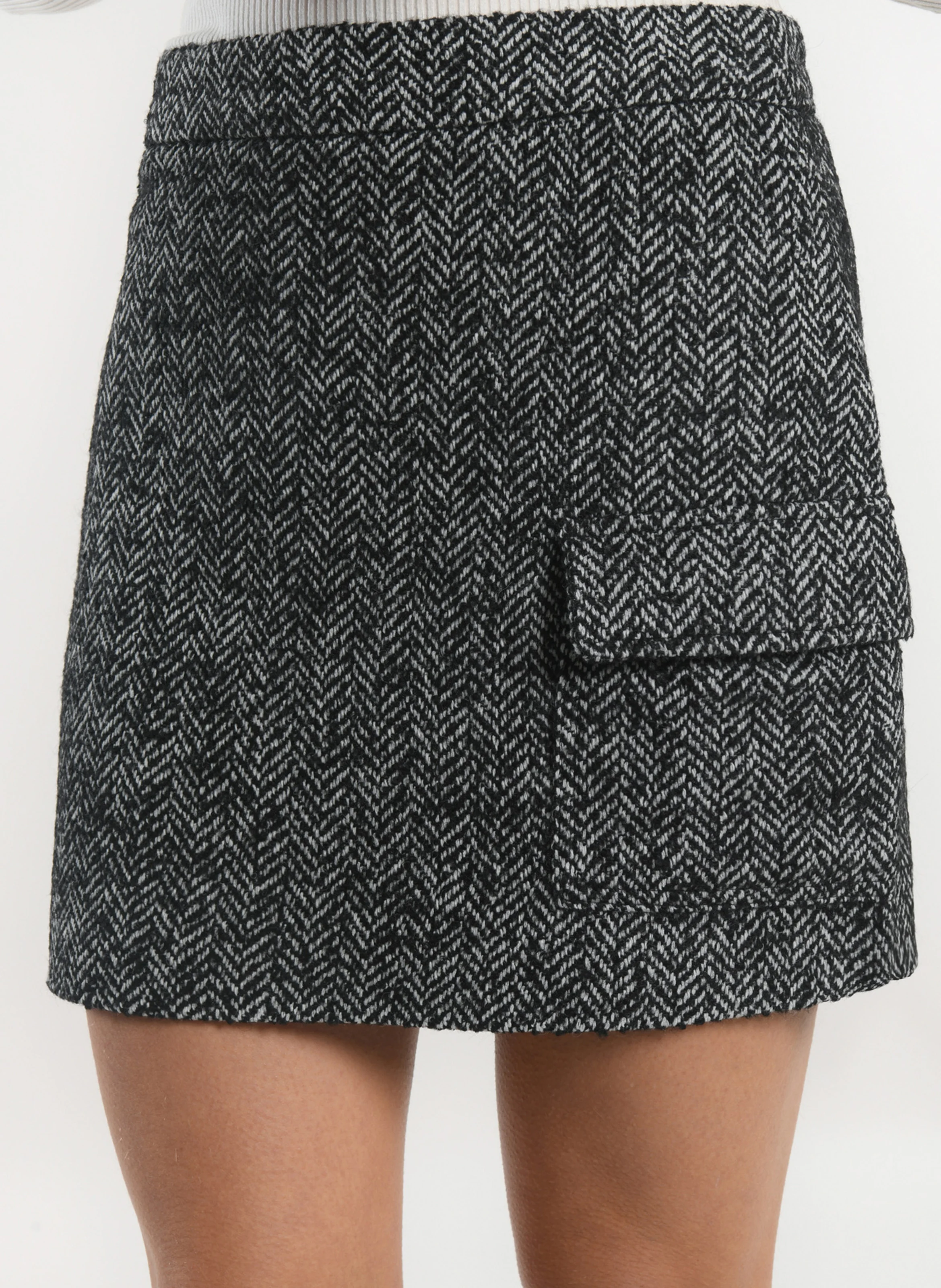 NINO - Mini jupe chinée en tweed de laine | Noir