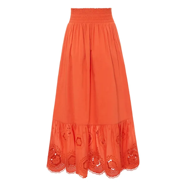 Alma Deia Jupe Longue Brodée Coton Bio | Corail