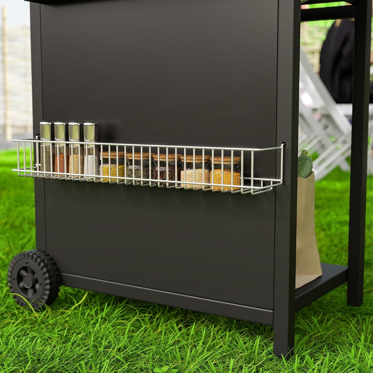 Outsunny Gasgrill 9,5 KW Grillwagen inkl 4 Brenner Seitenkocher Druckminderer Gasschlauch Rolle, BBQ Gartengrill mit 2 Heizzonen Deckel Seitenablagen Thermometer Grill für Balkon 123x57x98 cm