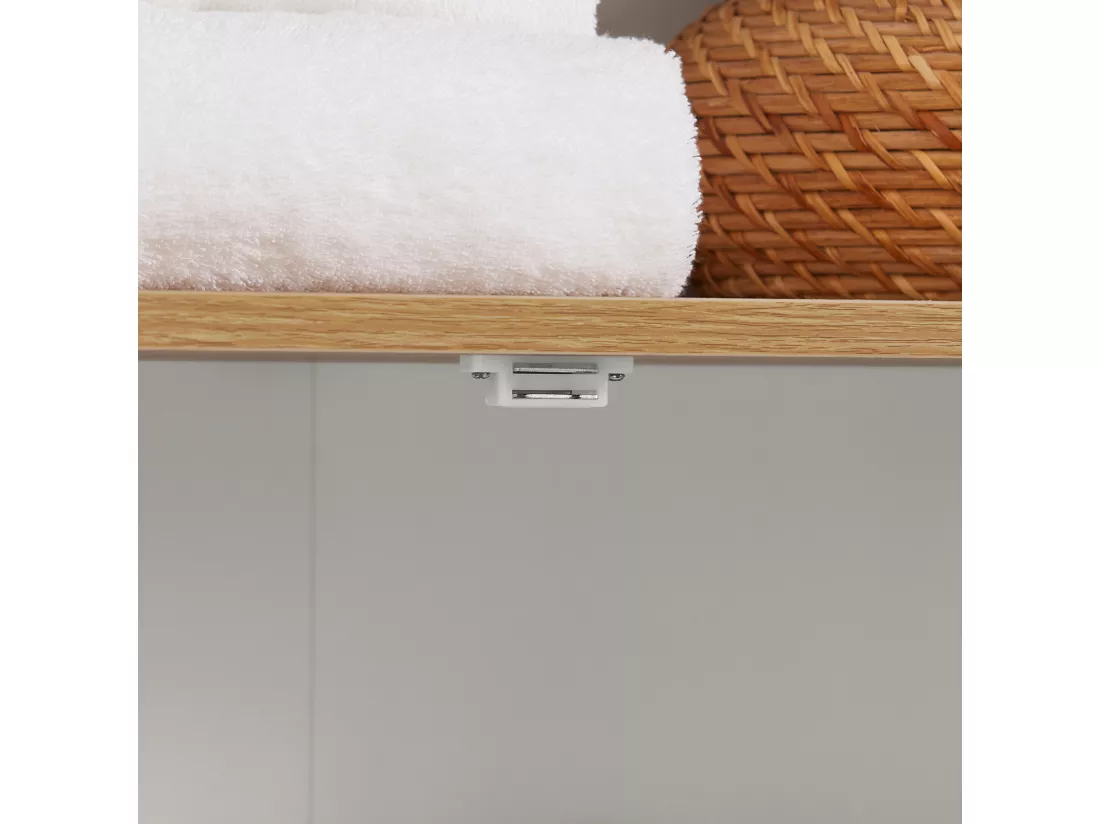 Meuble Colonne De Salle De Bain Armoire Haute Avec 3 Etagères Et 2 Portes Persiennes, BZr44-w