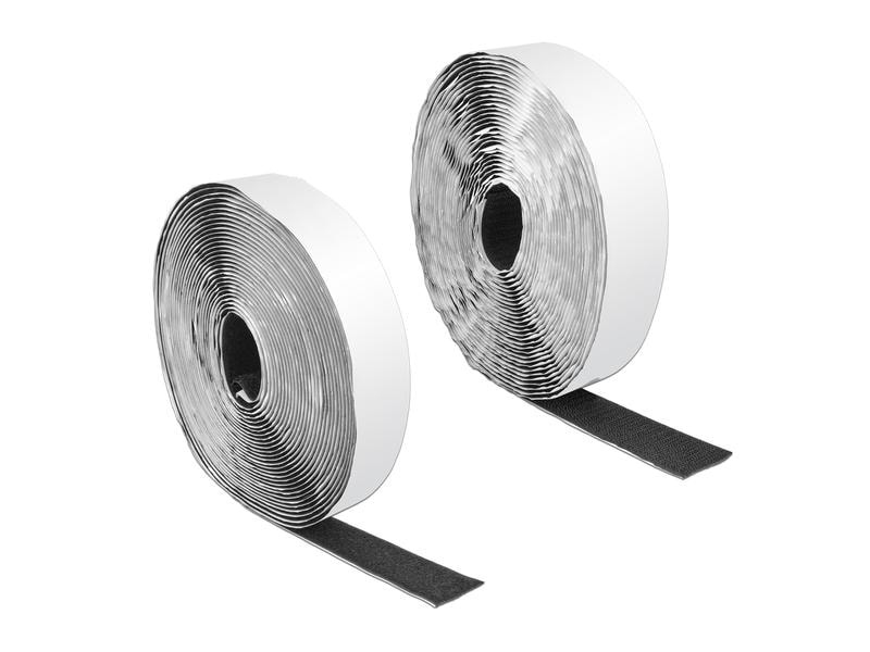 Delock Klettband-Rolle 10 m x 25 mm Haft und Flauschband Sc Klettband selbstklebend mit Haft- und Flauschband L 10 m x B 25 mm Schwarz
