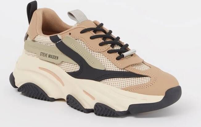 STEVE MADDEN Possession-E Khaki Black Beige Kunststof Lage sneakers Dames