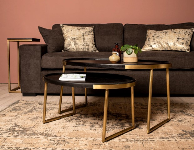 Salontafel Ovaal (set van 2) Zwart/Goud