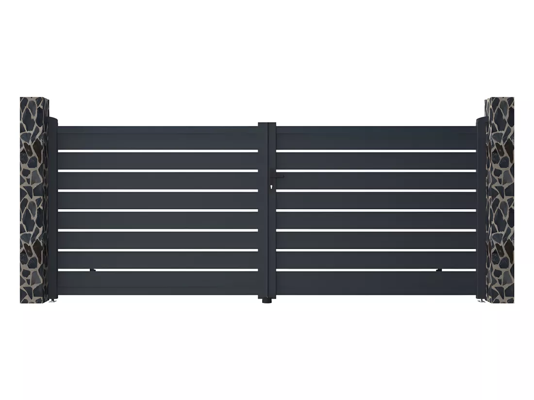 Portail battant aluminium ajouré L397 x H166 cm anthracite - PRIMO