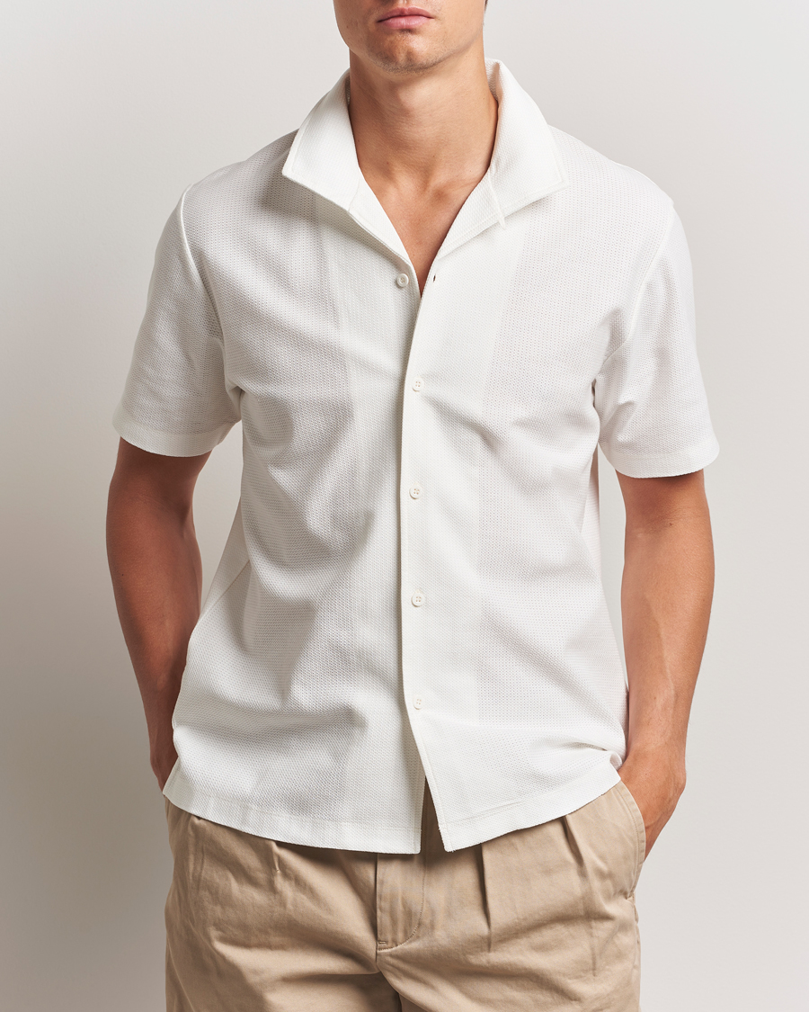 Sunspel Open Collar Mesh Shirt Ecru