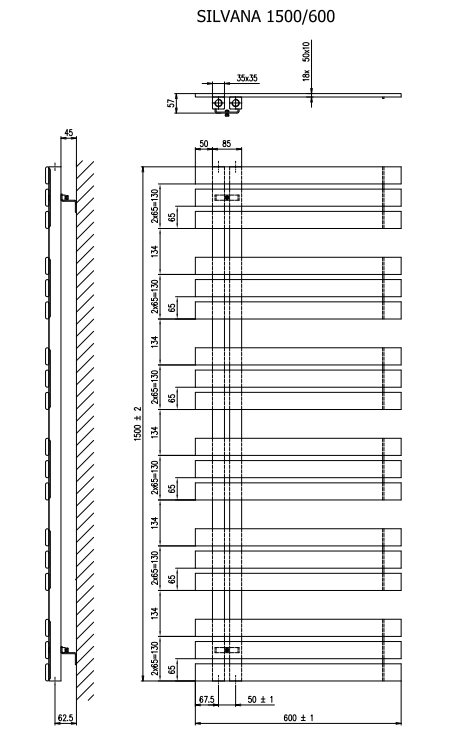 Sapho Silvana radiator mokka 60x150cm 771W