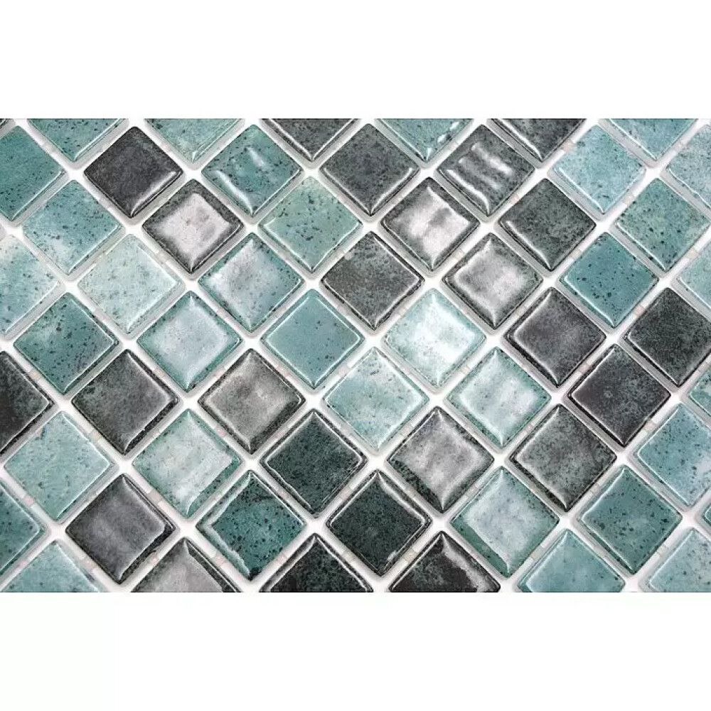 MOSAIK NATUR KVADRAT ØKO BALI GLASS/STEIN GRØNN BLANDING