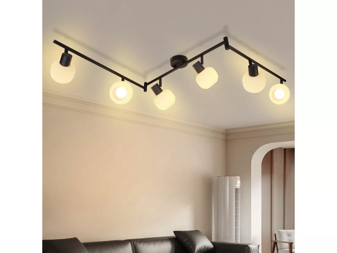 NETTLIFE Spot de plafond blanc E14 plafonnier 6 flammes intérieur abat-jour en verre spot orientable