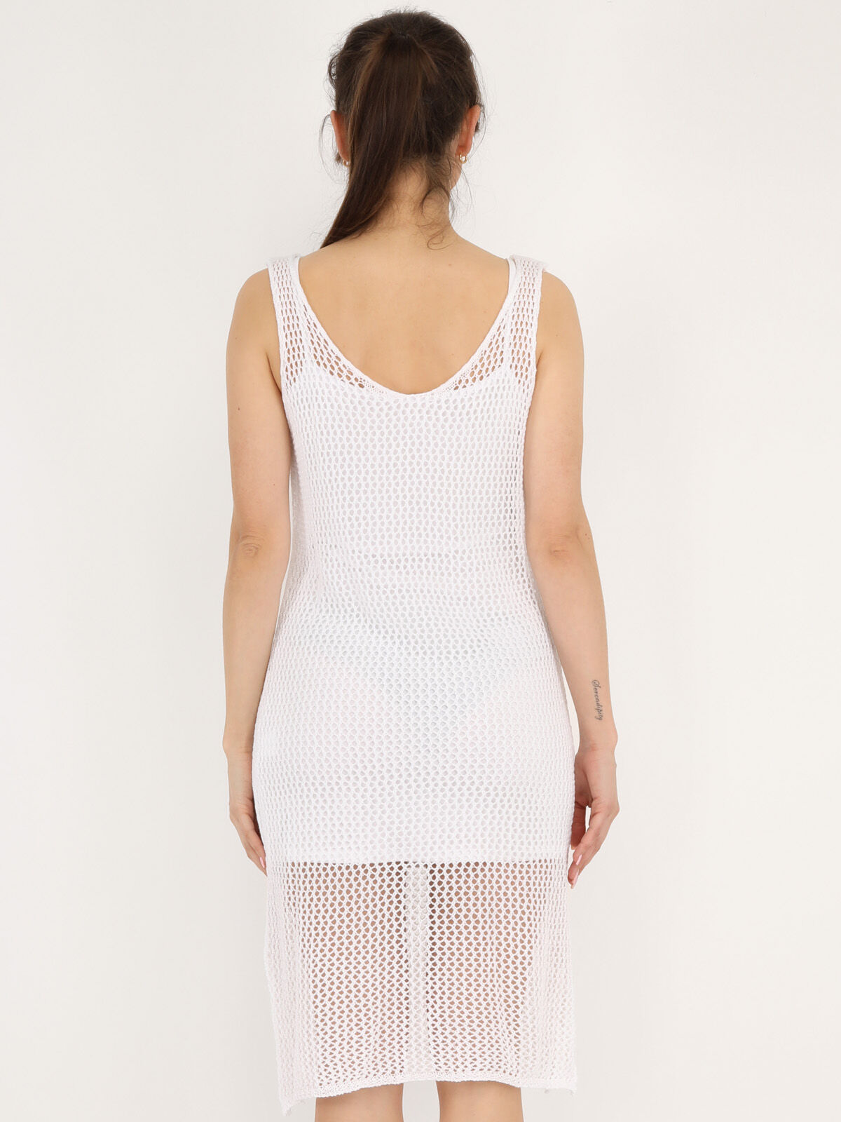 Robe de plage en crochet à fentes- Blanc