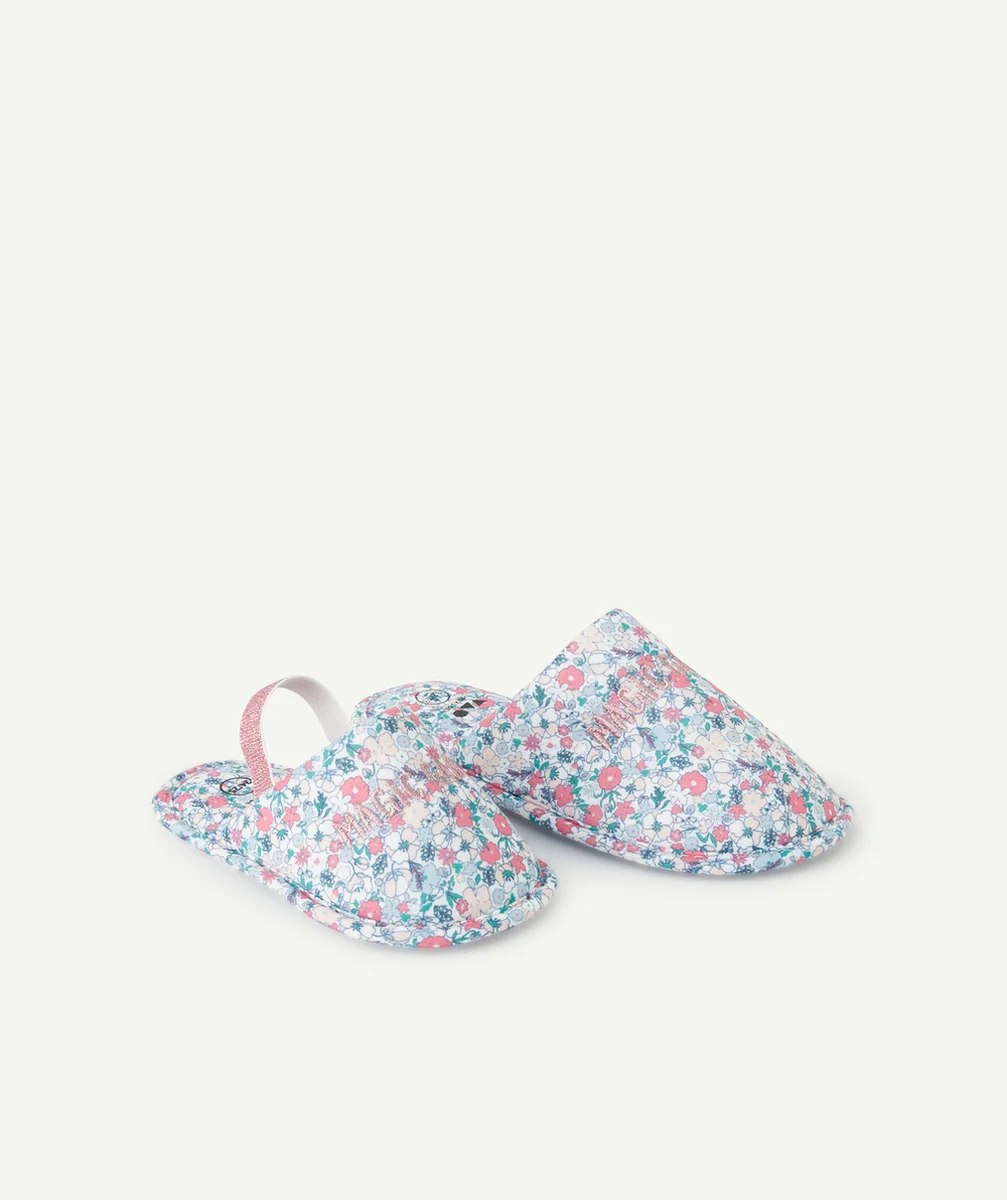 chaussons fille imprimés fleurs avec message rose brodé