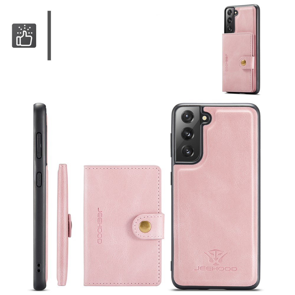2in1 Samsung Galaxy S21 FE 5G Leder Hülle Wallet   Magnetisches Kreditkartenfach - Rosa