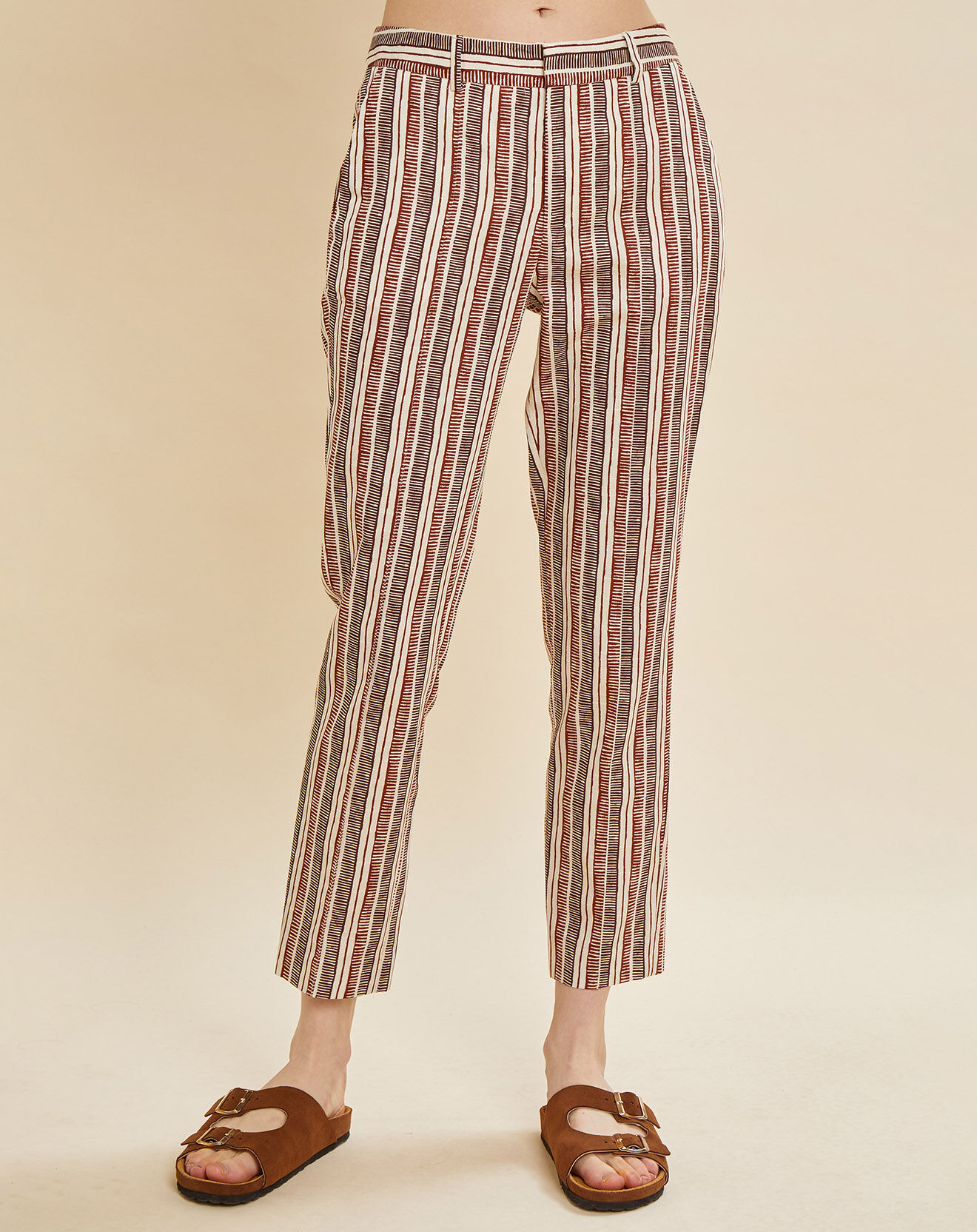 Chloé Stora Pantalon Priscille rayé terre/écru