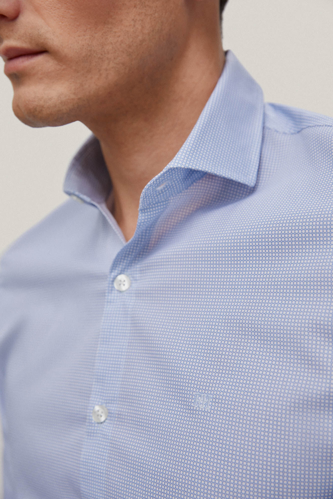 Camisa slim fit estampada, fácil de passar e resistente ao desbotamento - Azul