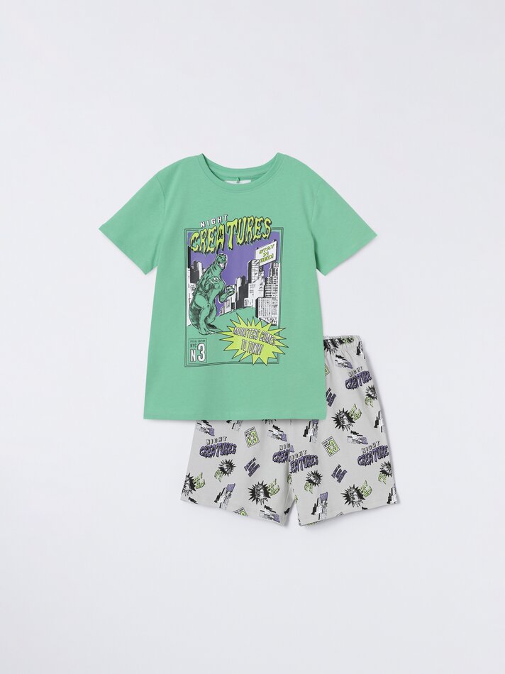Conjunto de pijama estampado - Verde Fluorescente
