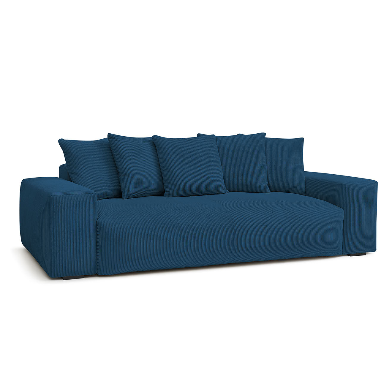 Bobochic Canapé droit fixe 3 places ultra moelleux voltaire velours côtelé bleu foncé - 280x124x75 cm