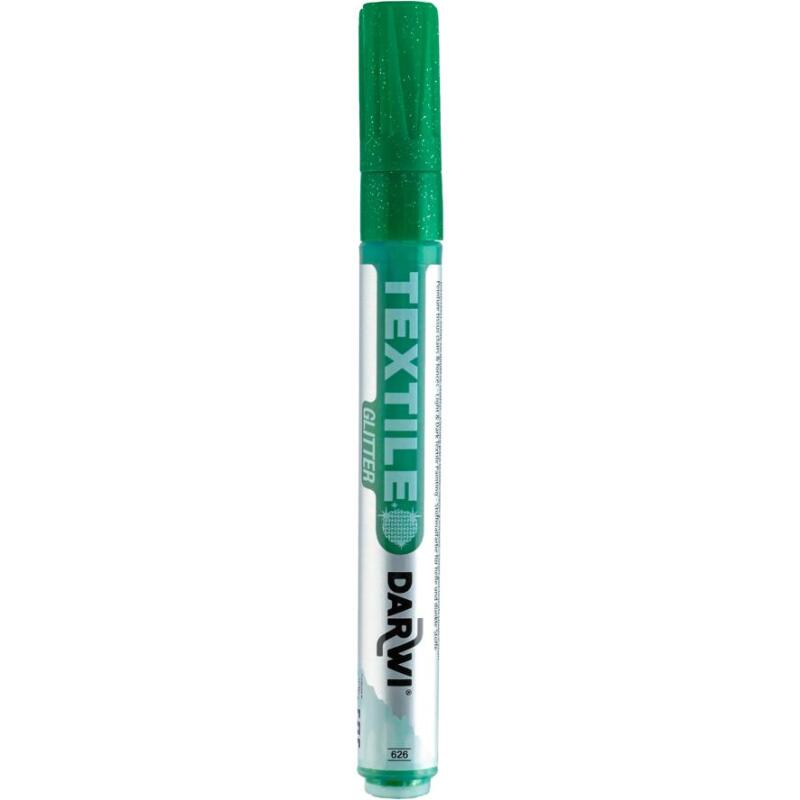 DARWI Marqueur Peinture Textile Pailletée Pointe Conique Fine 2mm - Vert sapin