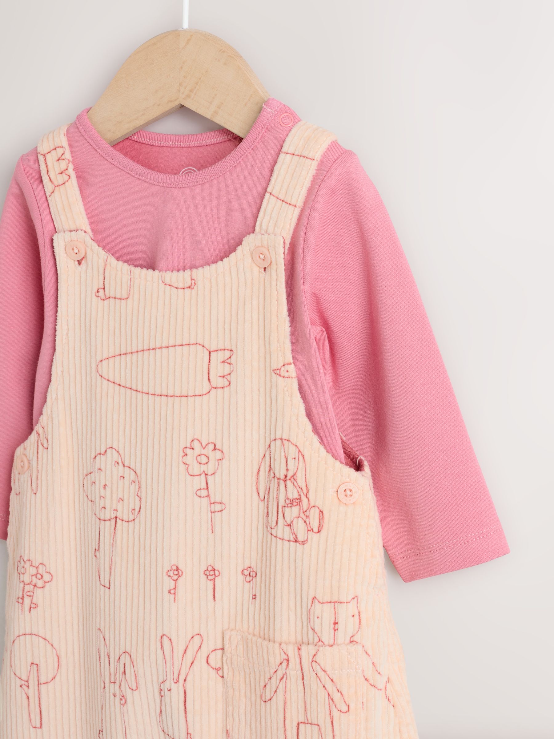 Cream / Pink Character - Babyset van tuinbroek en rompertje, tweedelig (0mnd-3jr)