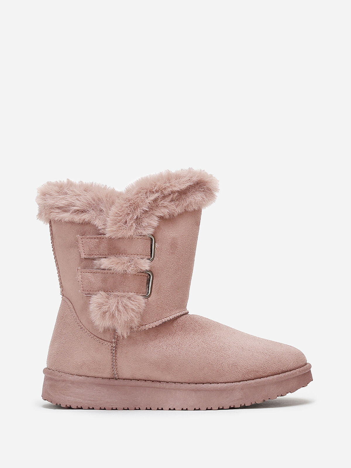 Boots en suédine et fausse fourrure à scratchs- Rose