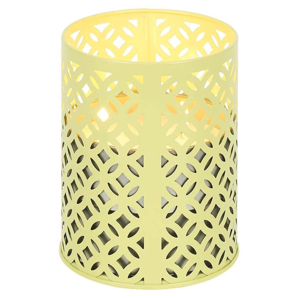 Photophore en métal jaune avec 2 bougies à la citronnelle 3 mèches 12H