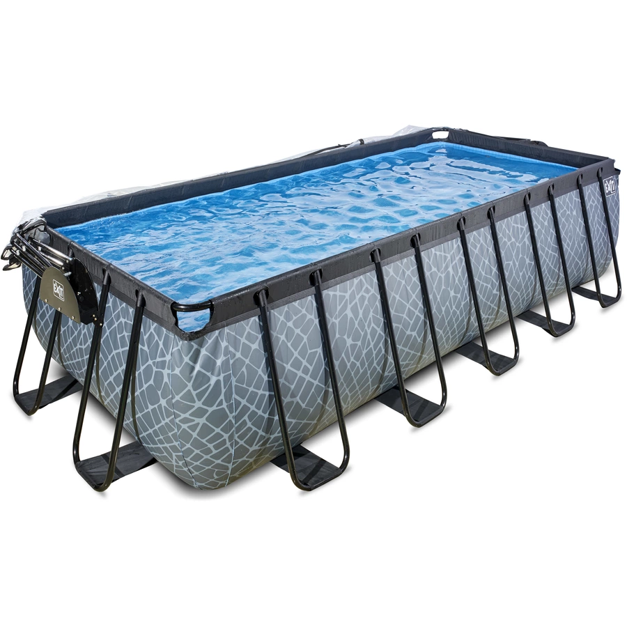 EXIT Stone Pool 540x250x122cm mit Abdeckung und Sandfilterpumpe, grau
