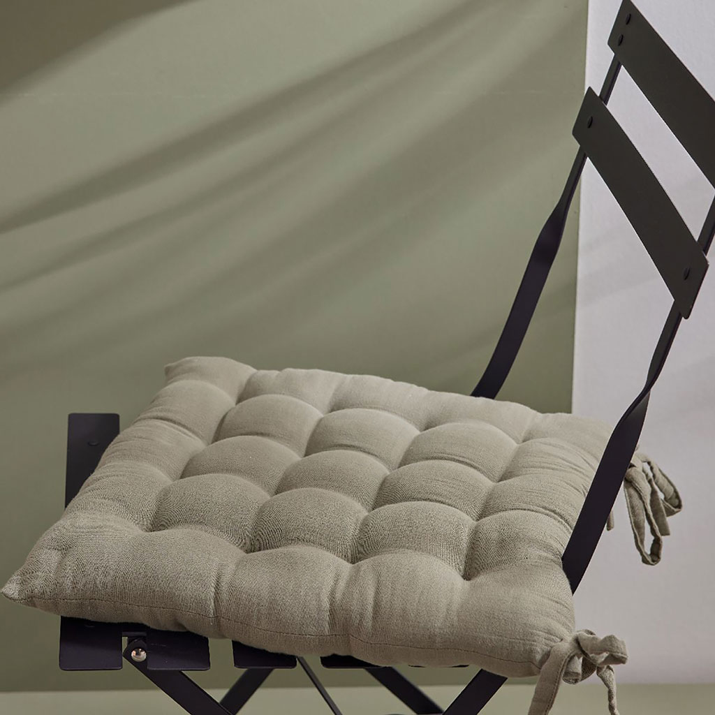 Galette de chaise coton vert sauge 40x40cm