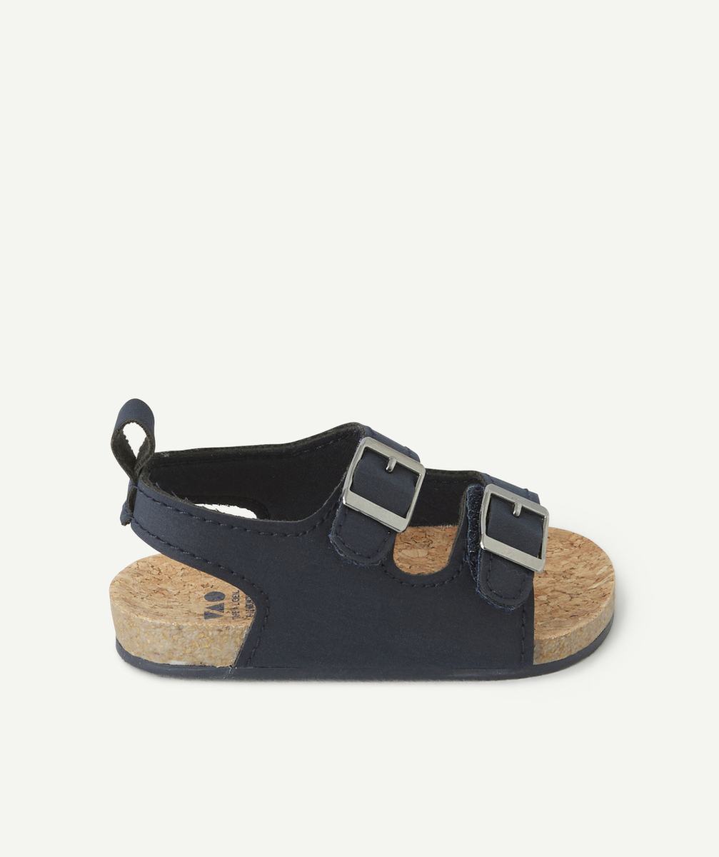 CHAUSSONS BÉBÉ STYLE SANDALES BLEU MARINE ET EFFET LIÈGE