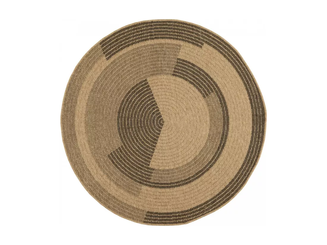 Tapis extérieur Ø80cm rond tissé kilim beige et noir JUTE ART 7