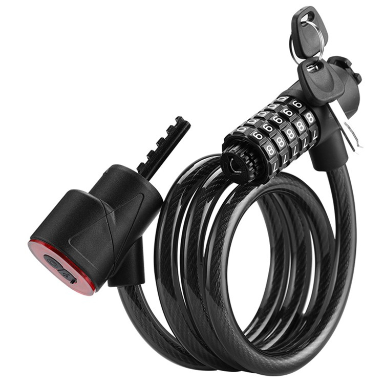 2in1 Fahrrad Schloss USB Velo Rücklicht 5-Stelliges Code Zahlenschloss   Halterung - Schwarz