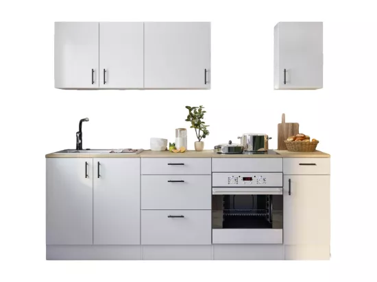 Ensemble de cuisine avec 7 éléments coloris blanc brillant/chêne canadien