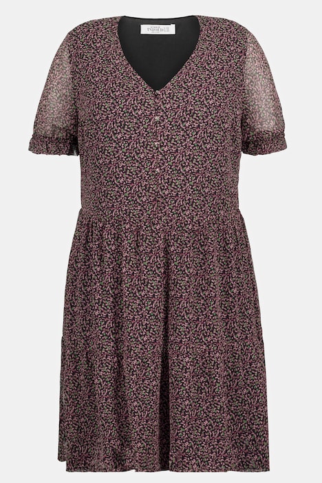 Millefleurs-Kleid, A-Line, V-Ausschntt, Halbarm, Unterkleid