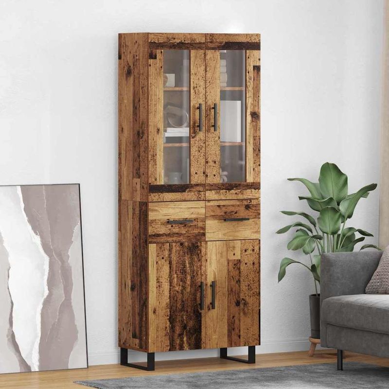 vidaXL Hoge kast met lade 2 pcs Oud Hout Geengineerd Hout en Glas